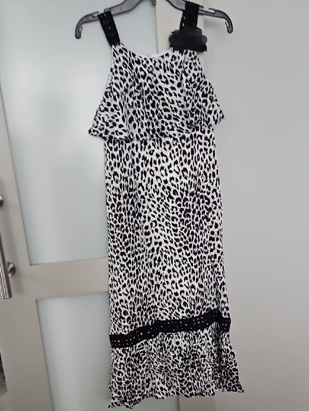 Boutique Black & White Leopard Print Ruffle Sundress for Girls Maxi Dress